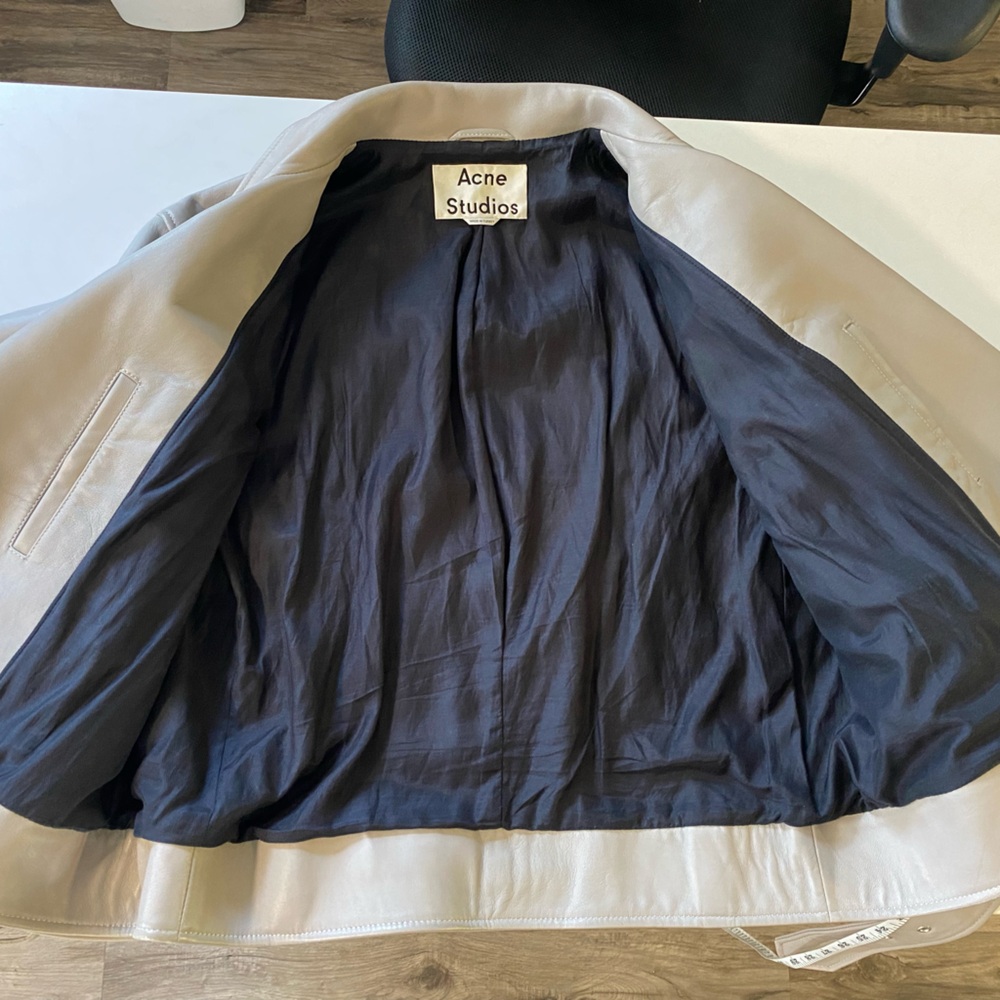 Acne Studios Merlyn Oversized Leather Moto Jacket 38 Dove Gray Lamb Leather - Picture 16 of 16